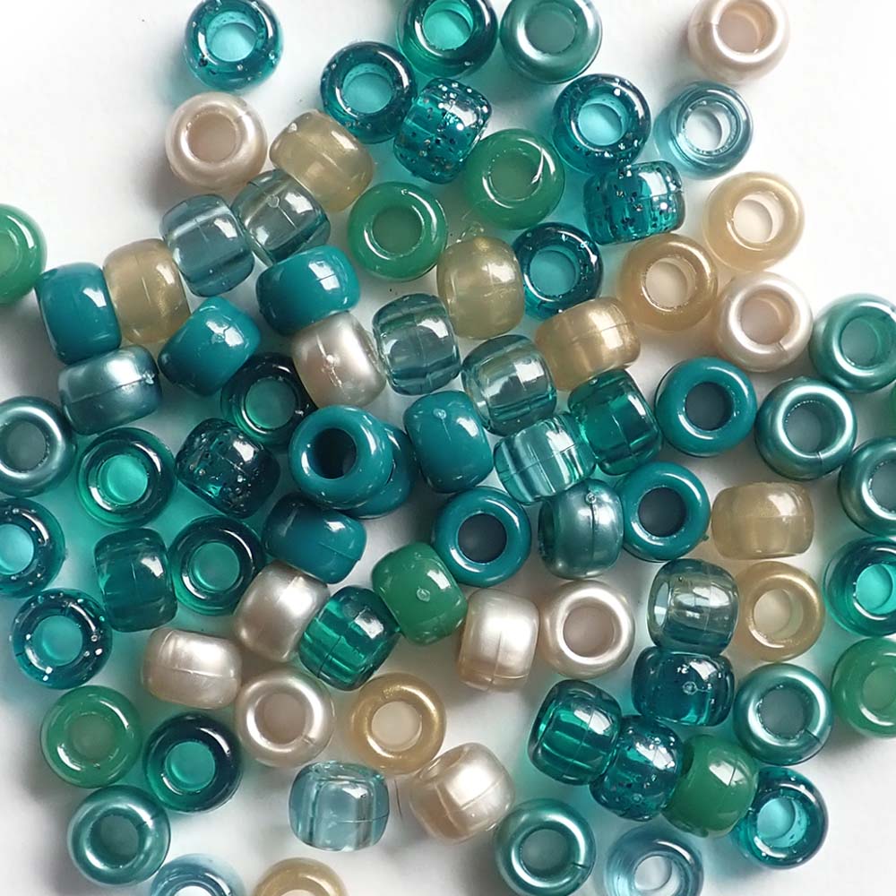 Boho Teal & Green Earth Tones Mix Plastic Pony Beads 6 x 9mm, 500 beads