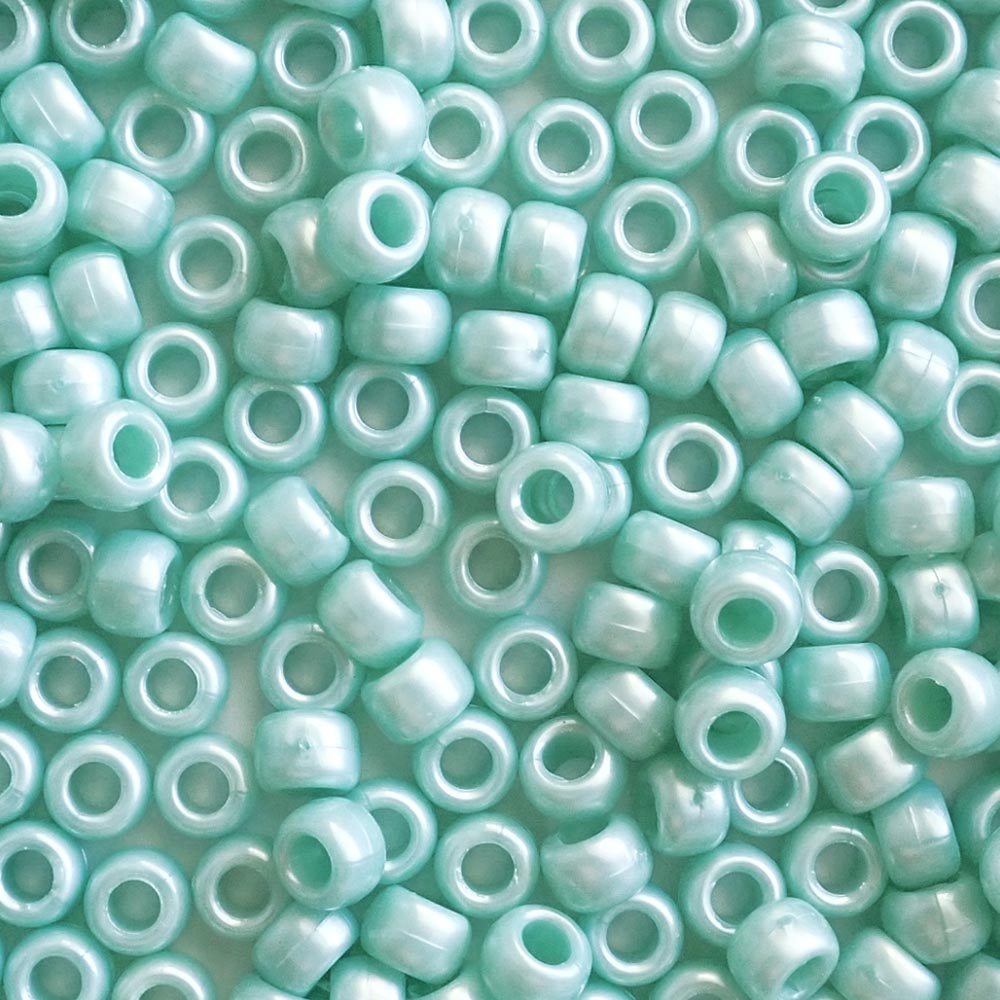 Sea Blue Pearl Plastic Pony Beads 6 x 9mm, 500 beads