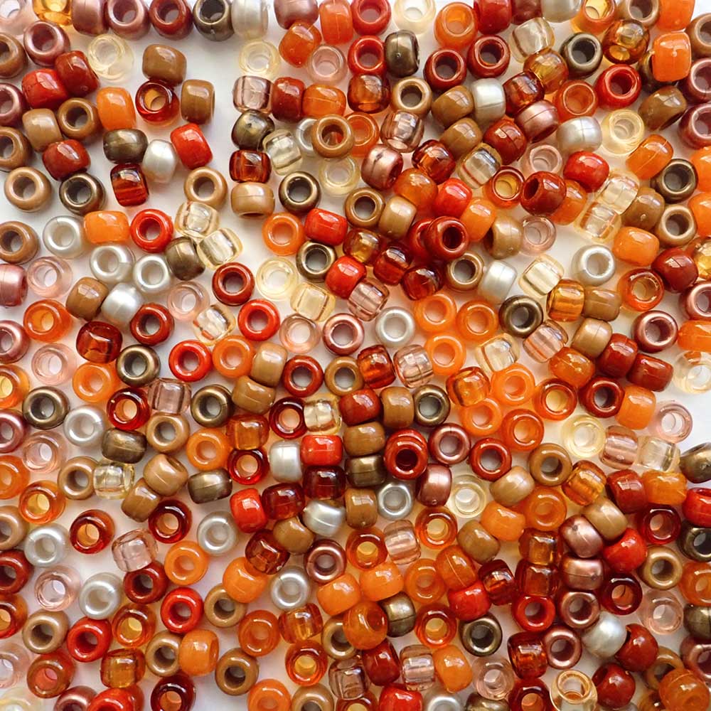 Boho Spice Orange Mix Plastic Pony Beads 6 x 9mm, 500 beads