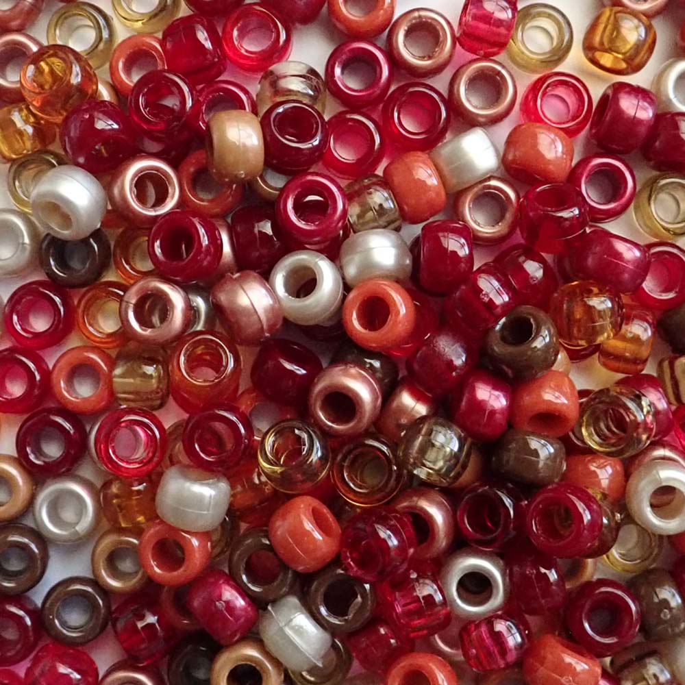 Boho Scarlett Mix Plastic Pony Beads, 6x9mm, 500 beads