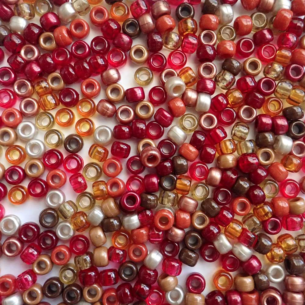Boho Scarlett Mix Plastic Pony Beads, 6x9mm, 500 beads