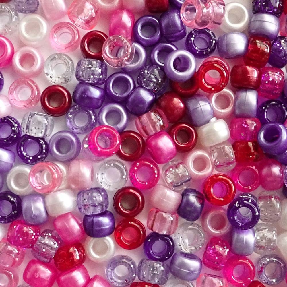 Valentine's Day Sparkle & Shimmer Mix Plastic Pony Beads 6 x 9mm, 1500 beads