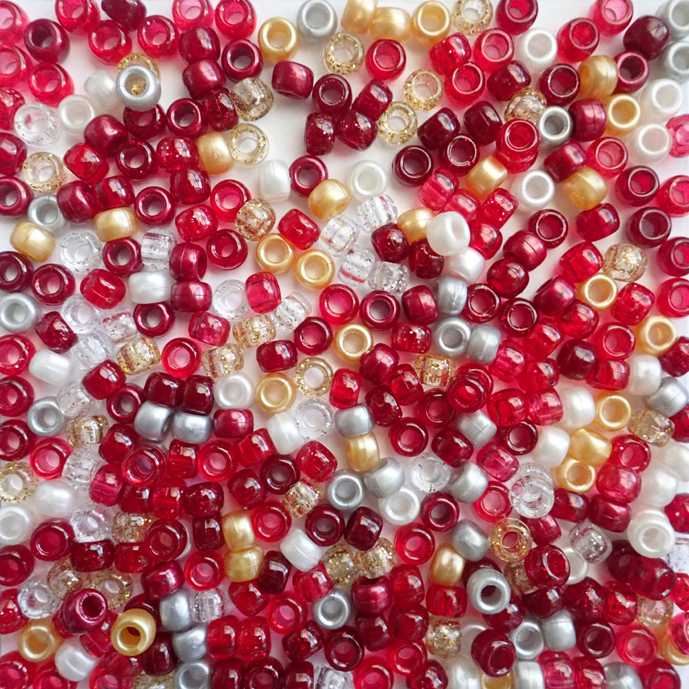 Royal Ruby Red Glam Mix Plastic Pony Beads 6 x 9mm, 500 beads