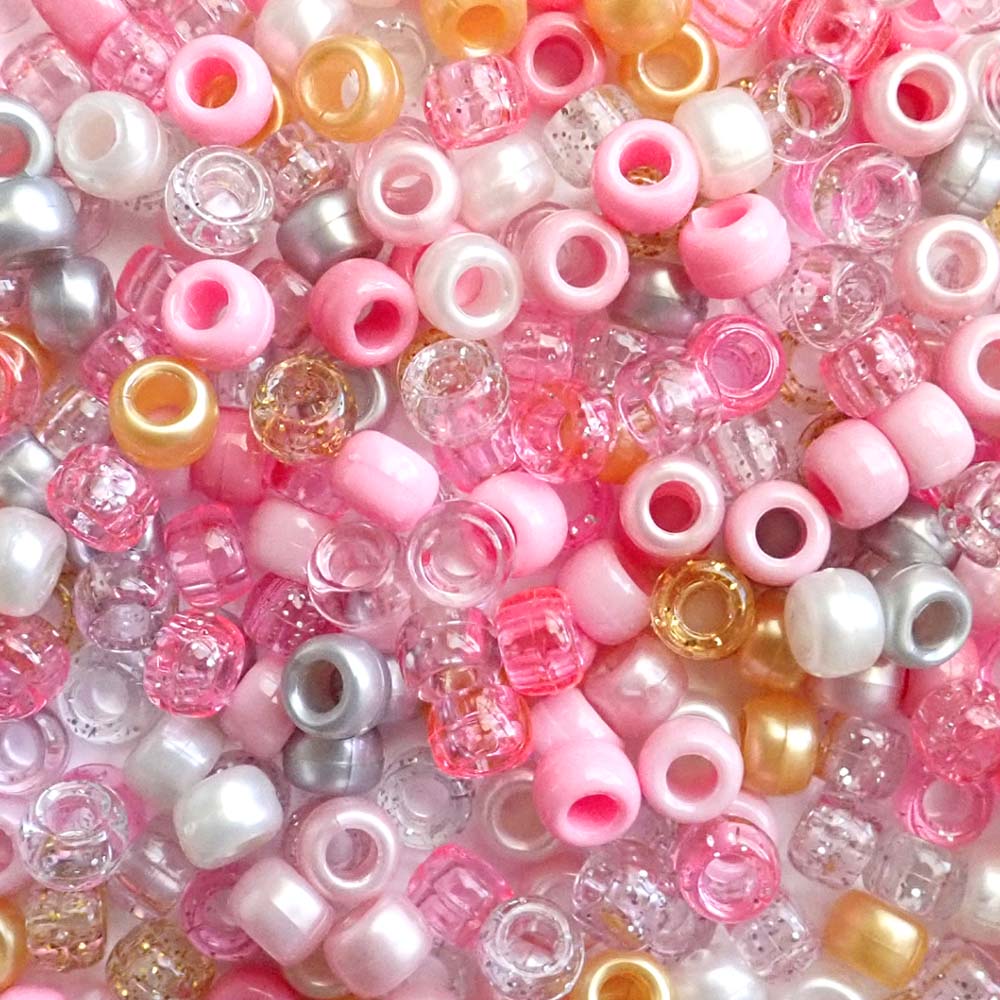Pink Glam Mix Plastic Pony Beads 6 x 9mm, 500 beads