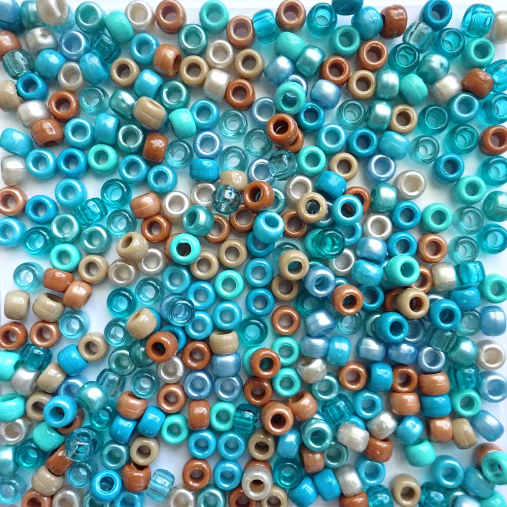 Boho Ocean Turquoise Mix Plastic Pony Beads, 6x9mm, 500 beads