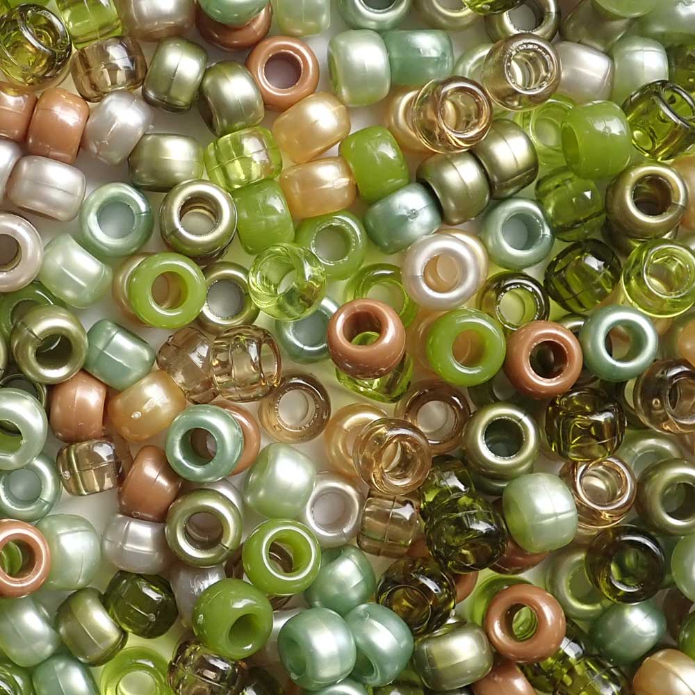 Golden Sage Green Mix Plastic Pony Beads, 6x9mm, 500 beads