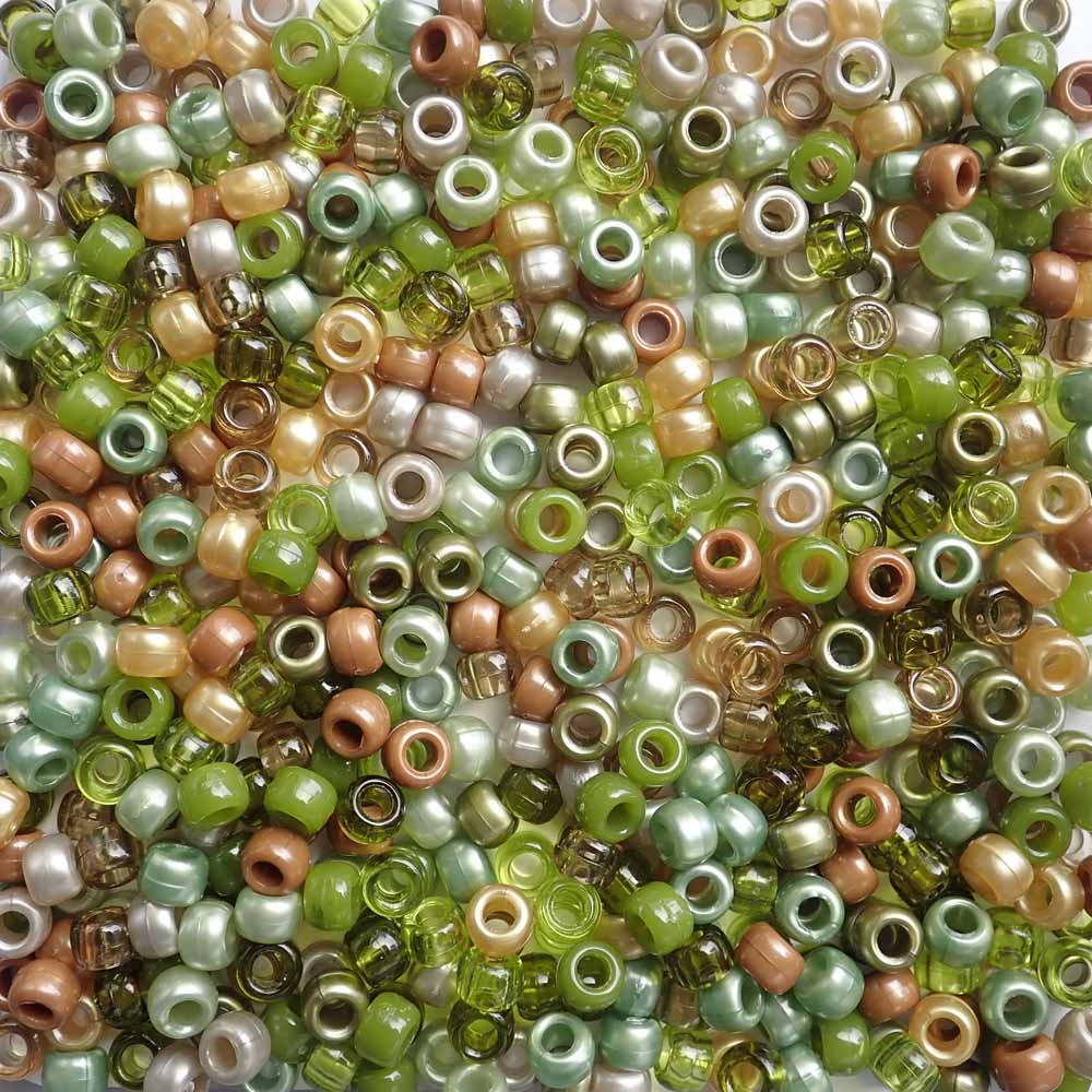 Golden Sage Green Mix Plastic Pony Beads, 6x9mm, 500 beads