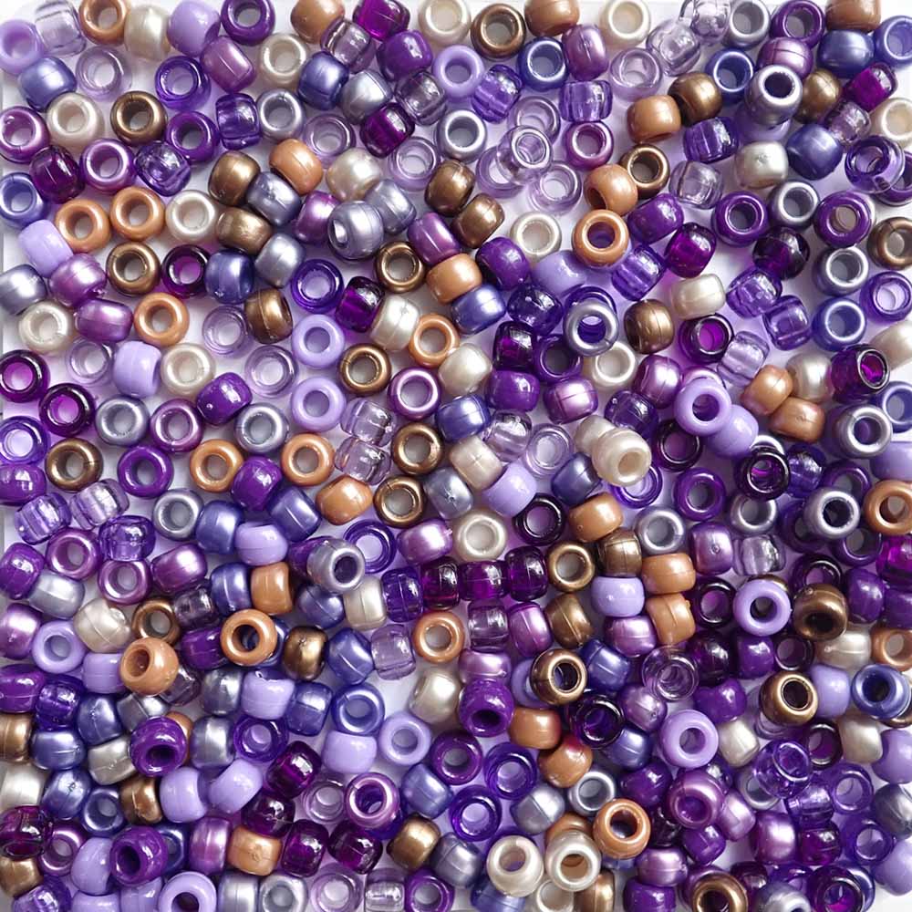Boho Purple Mix Plastic Pony Beads, 6x9mm, 500 beads