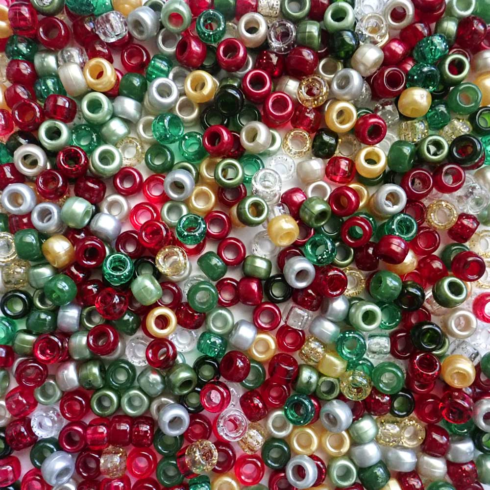 Vintage Christmas Mix Plastic Pony Beads 6 x 9mm, 500 beads