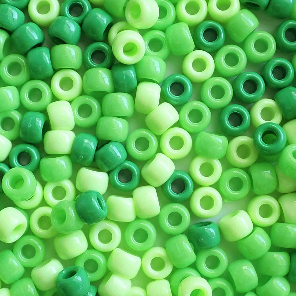 Green Opaque Mix Plastic Pony Beads 6 x 9mm, 500 beads