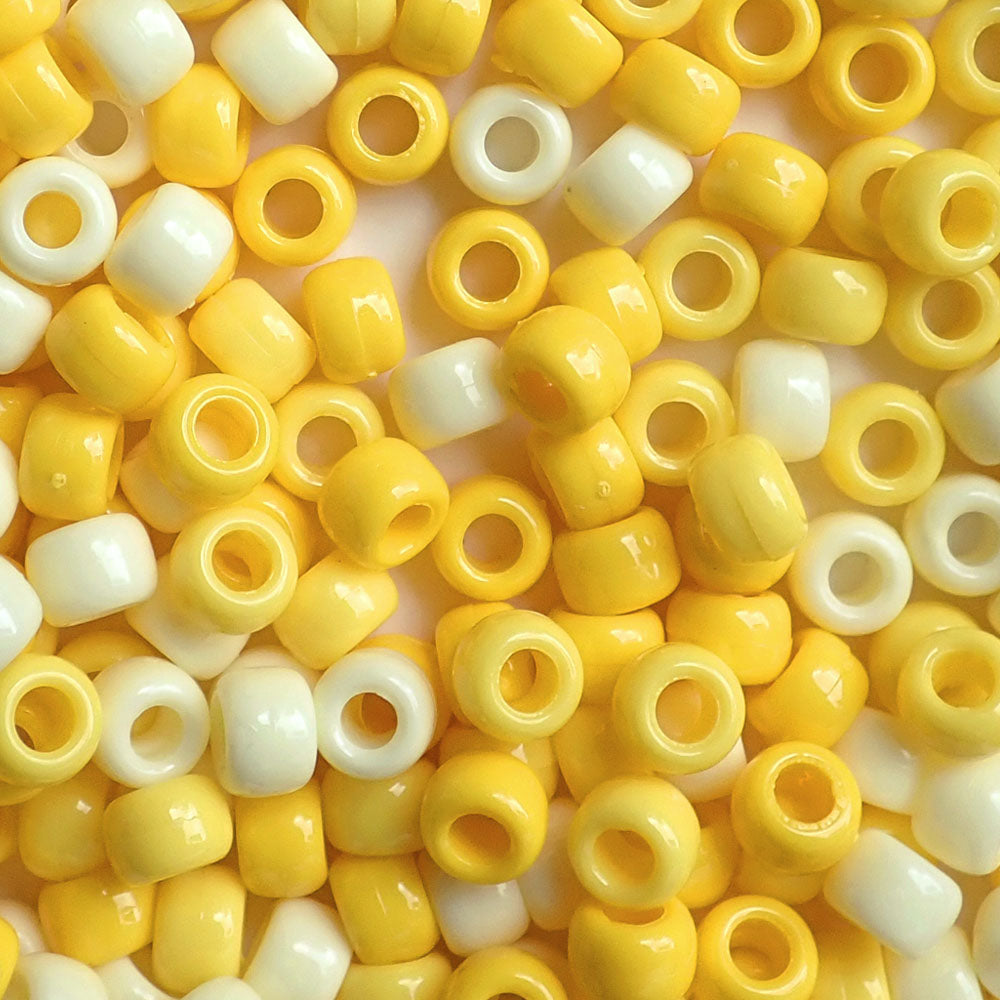 Sunny Yellow Opaque Mix Plastic Pony Beads, 6x9mm, 500 beads