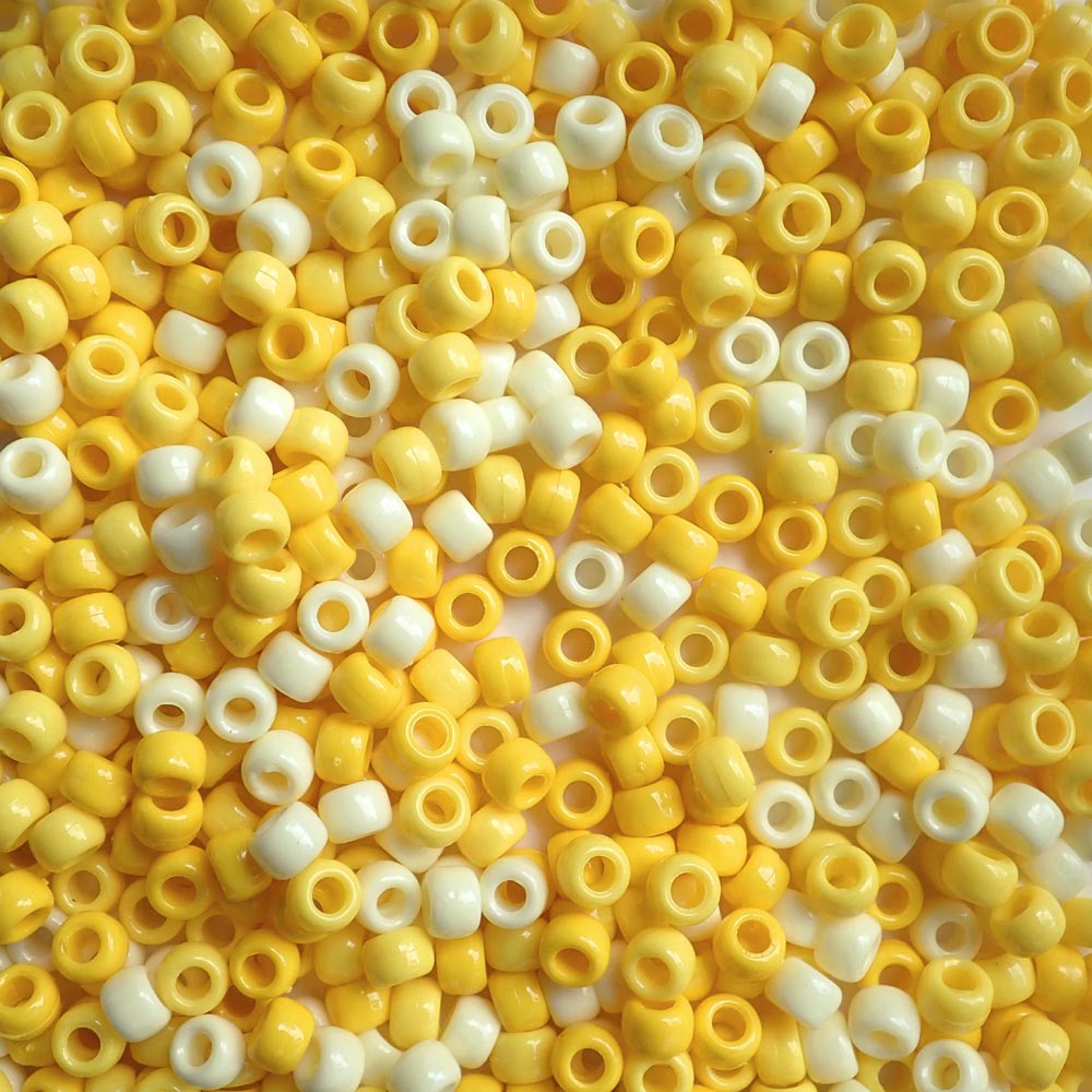 Sunny Yellow Opaque Mix Plastic Pony Beads, 6x9mm, 500 beads