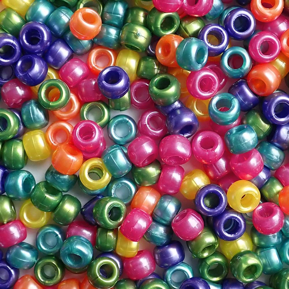 Festival Pearl Mix Plastic Pony Beads, 6x9mm, 500 beads