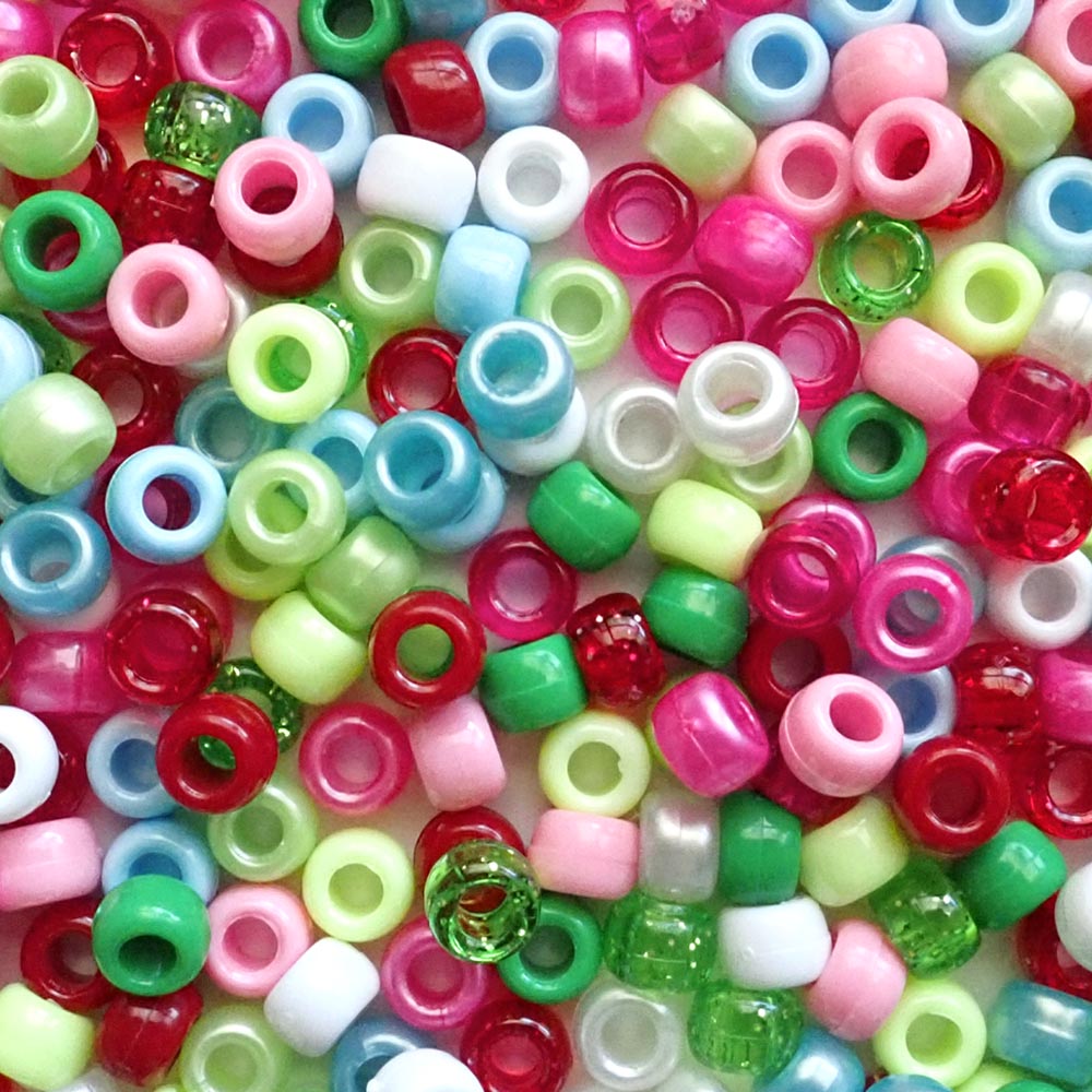 Christmas Festival Mix Plastic Pony Beads 6 x 9mm, 1500 beads