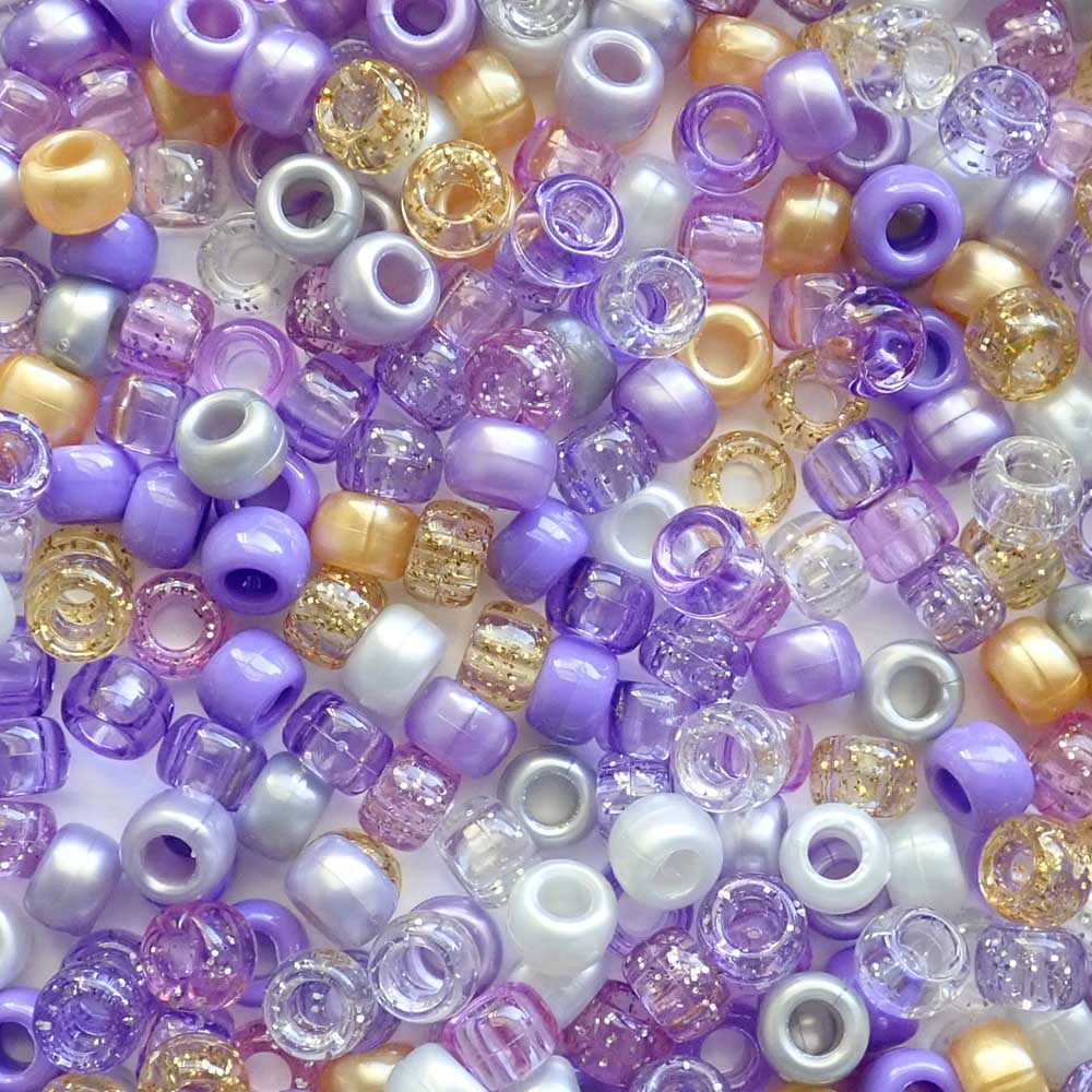 Lavender Glam Purple Mix Plastic Pony Beads, 6x9mm, 500 beads