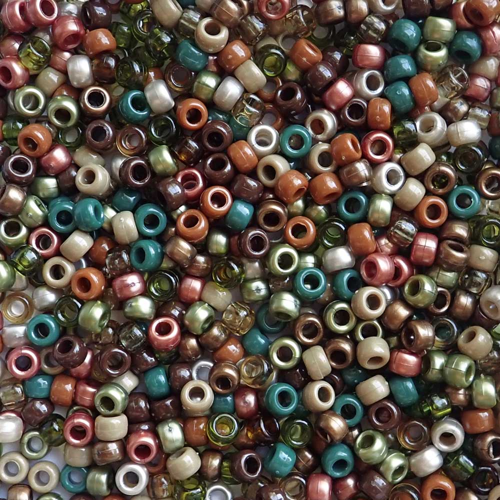 Woodland Earth Tones Mix Plastic Pony Beads, 6x9mm, 500 beads