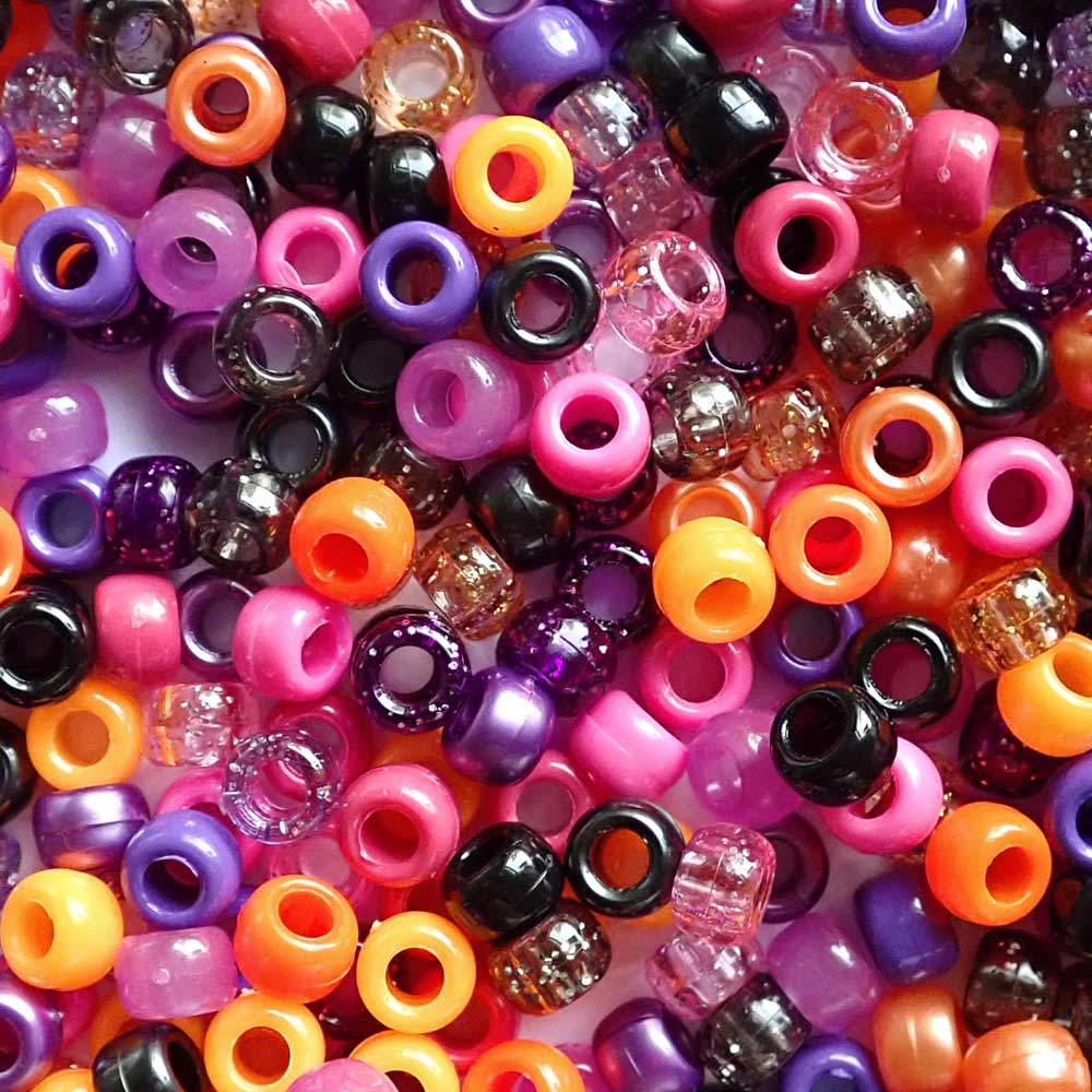 Halloween Sugar Rush Plastic Pony Beads Mix, 6 x 9mm, 500 beads