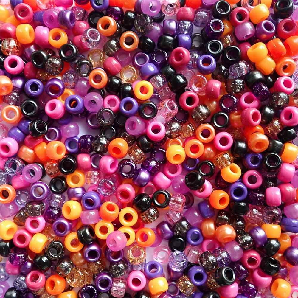 Halloween Sugar Rush Plastic Pony Beads Mix, 6 x 9mm, 500 beads