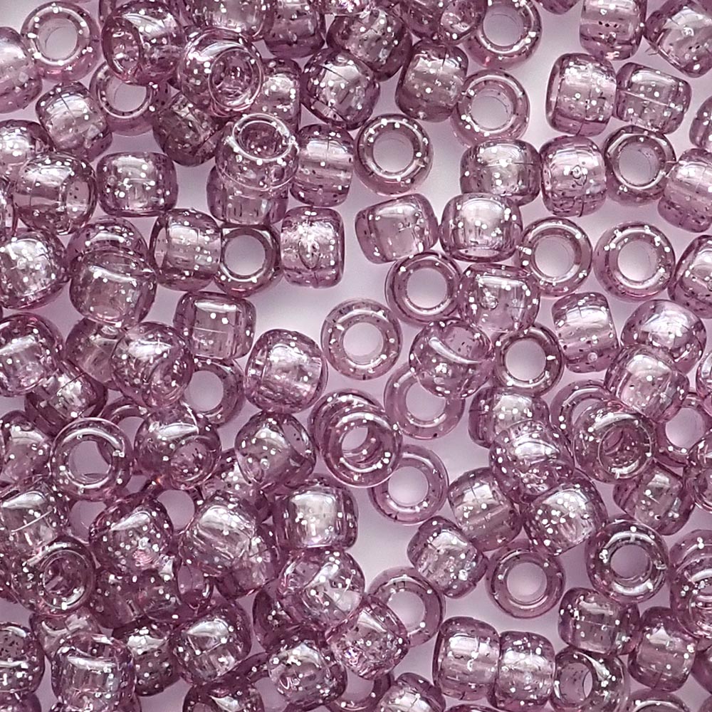 Antique Violet Purple Glitter Plastic Pony Beads. Size 6 x 9 mm. Craft Beads. Bulk Pack.