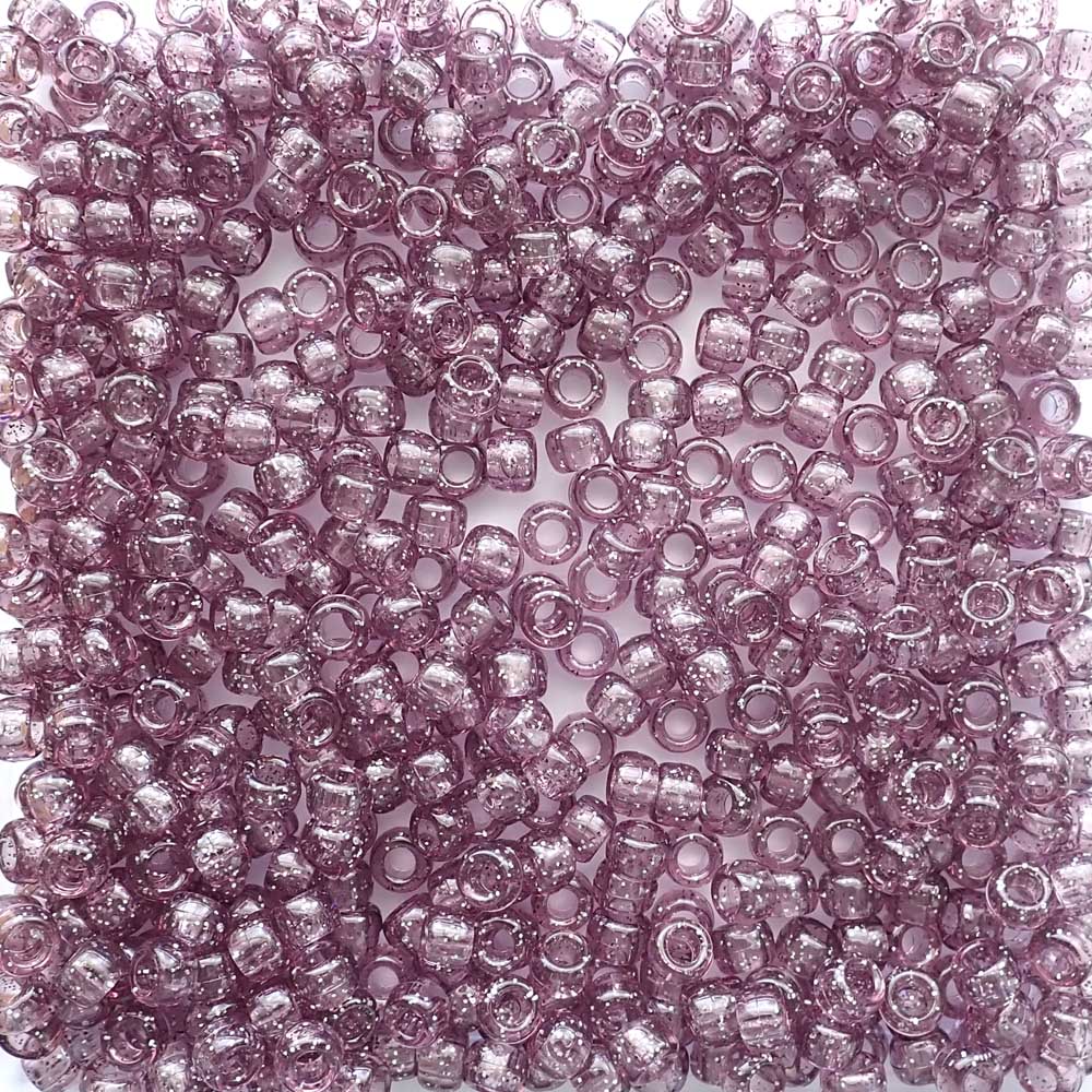 Antique Violet Purple Glitter Plastic Pony Beads 6 x 9mm, about 100 beads