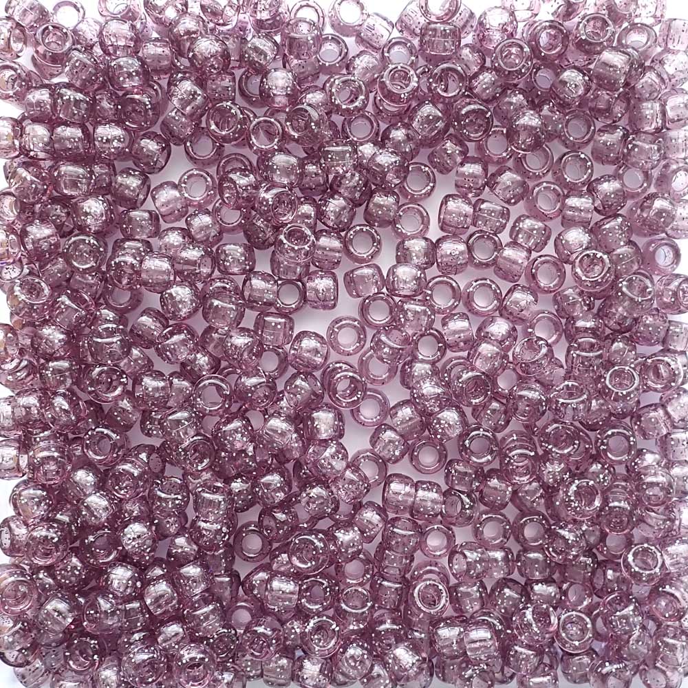 Antique Violet Purple Glitter Plastic Pony Beads 6 x 9mm, 100 beads