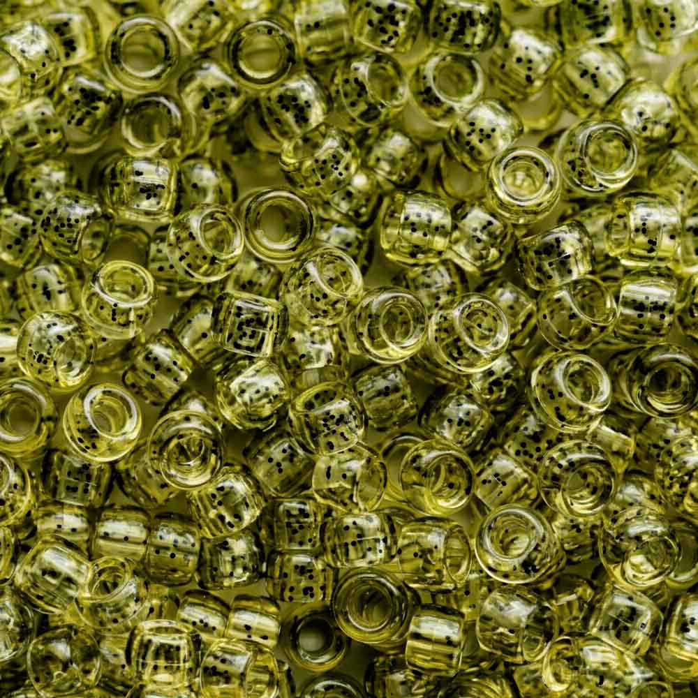 Avocado w/ Black Glitter Plastic Pony Beads, 6 x 9mm, 500 beads