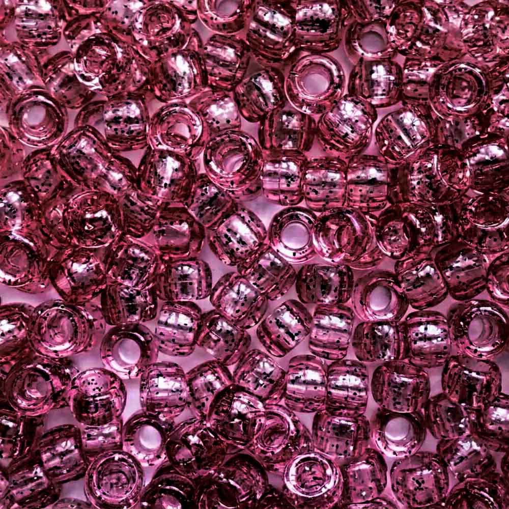 Fuchsia w/ Black Glitter Plastic Pony Beads, 6 x 9mm, 500 beads