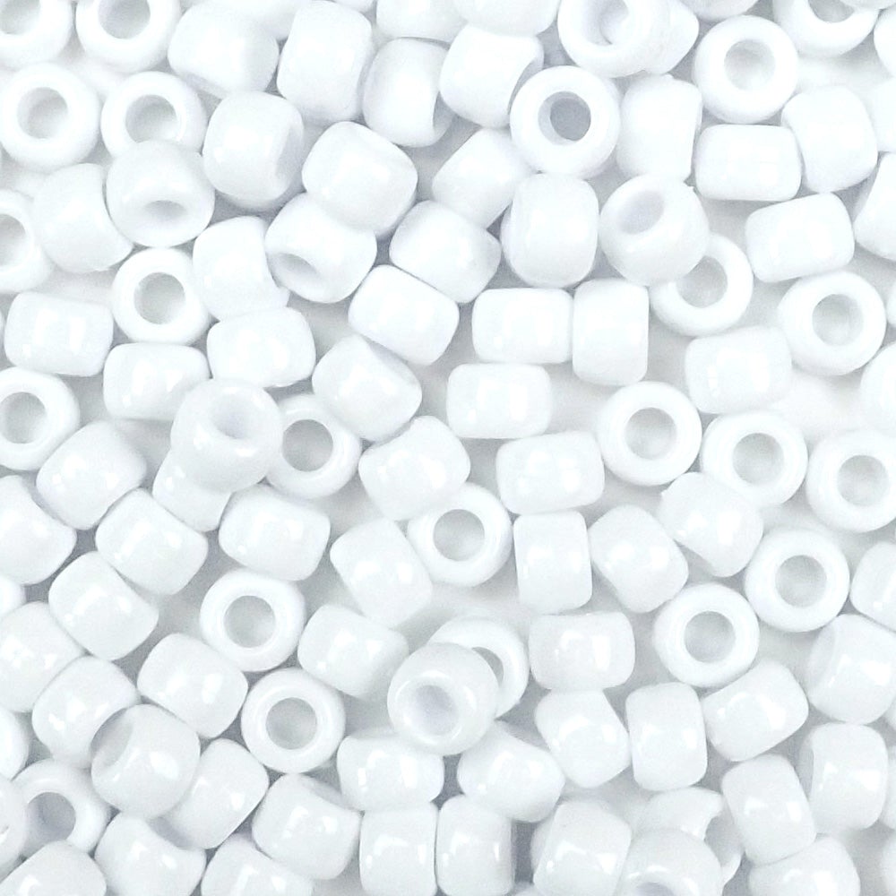 White Plastic Pony Beads. Size 6 x 9 mm. Craft Beads. Bulk Pack.