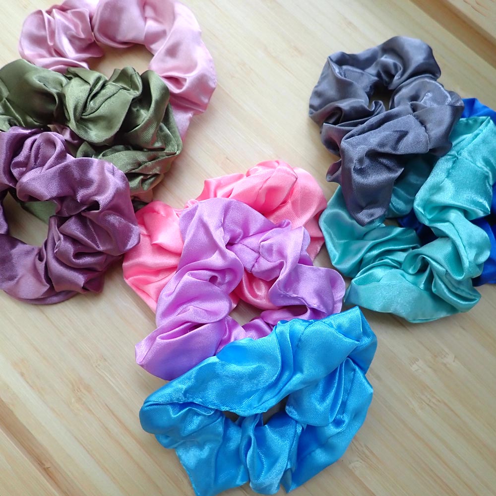 3 Pack Small Satin Scrunchies, Random Mystery Colors