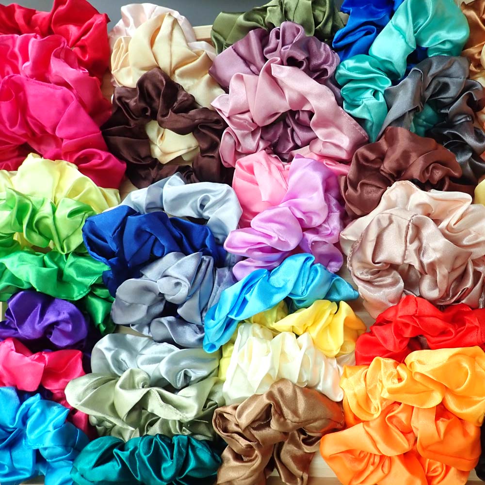 3 Pack Small Satin Scrunchies, Random Mystery Colors