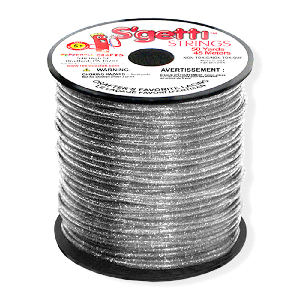 S&#39;getti Plastic Cord (non-stretch), Silver Glitter, 1.8mm Thick, 50 yards (150 ft)