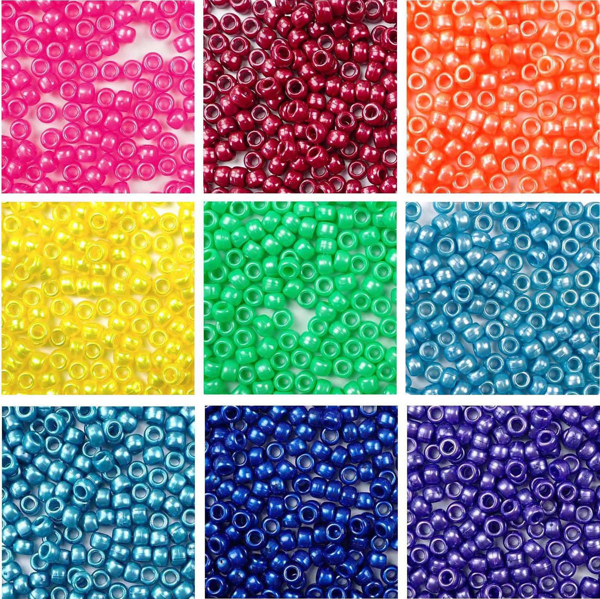 a rainbow color set of pony beads in nine different pearlized colors