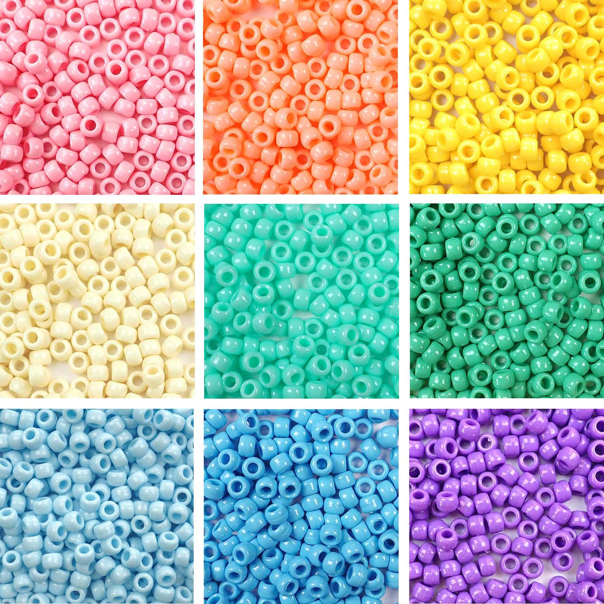 Pastel Opaque 9 Color Kit, Plastic Pony Beads 6 x 9mm, 1350 beads