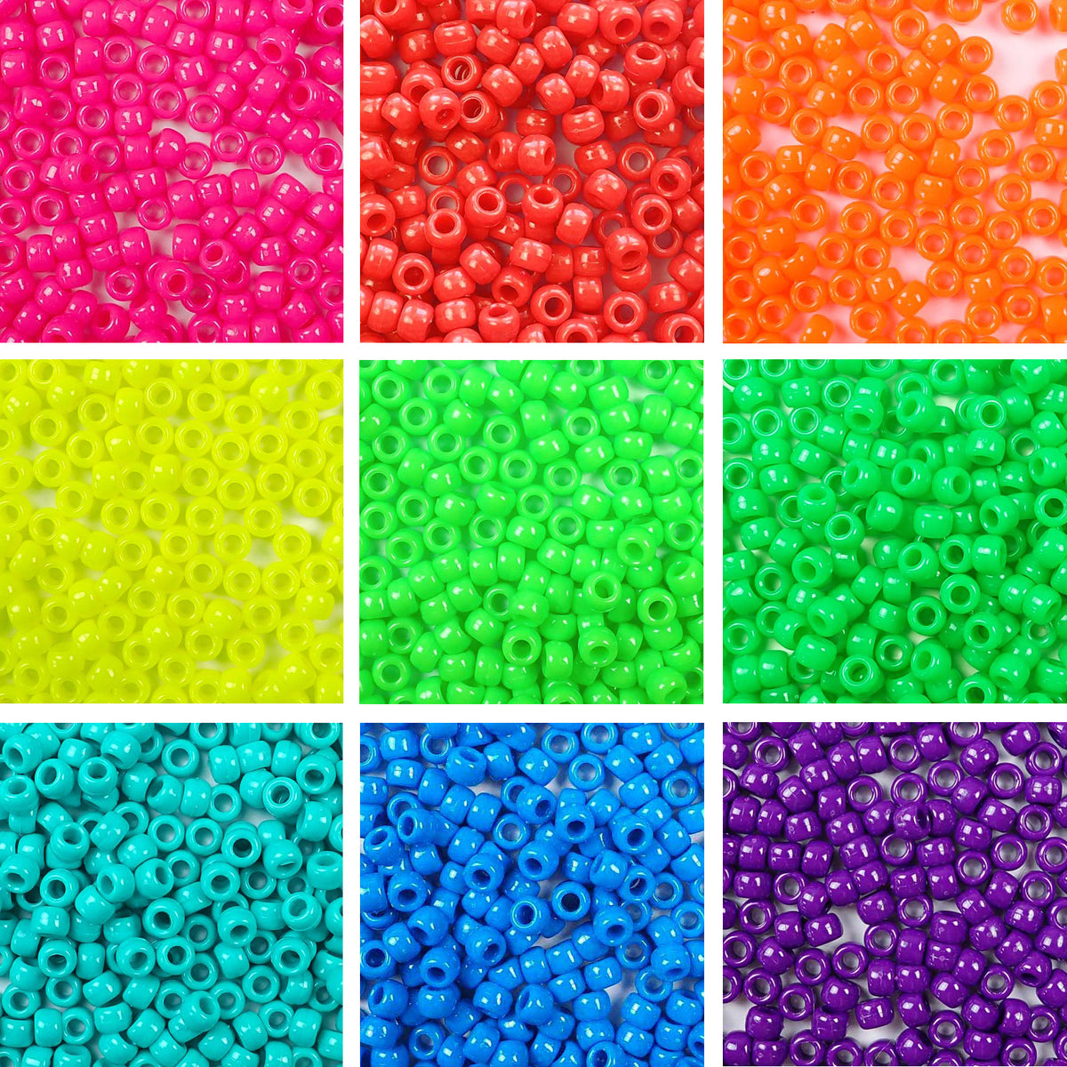 Neon Rainbow Opaque 9 Color Kit, Plastic Pony Beads 6 x 9mm, 1350 beads