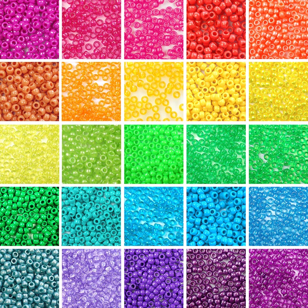 Summer Rainbow Super Combo Kit, 25 Colors, Plastic Pony Beads 6 x 9mm, 12,500 beads