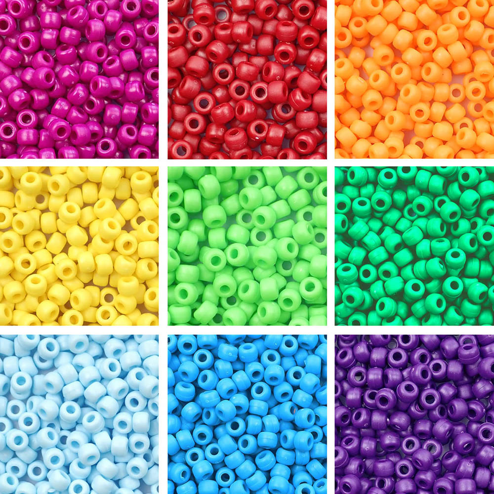 Matte Rainbow Opaque 9 Color Kit, Plastic Pony Beads 6 x 9mm, 1350 beads