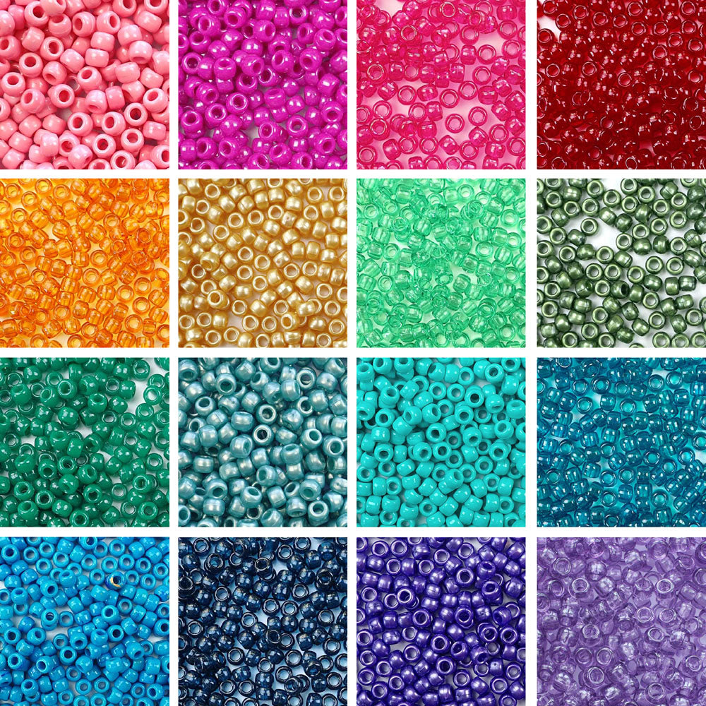 Jewel Tones Combo Kit, Plastic Pony Beads 6 x 9mm - 16 Color Kit, 2400 beads