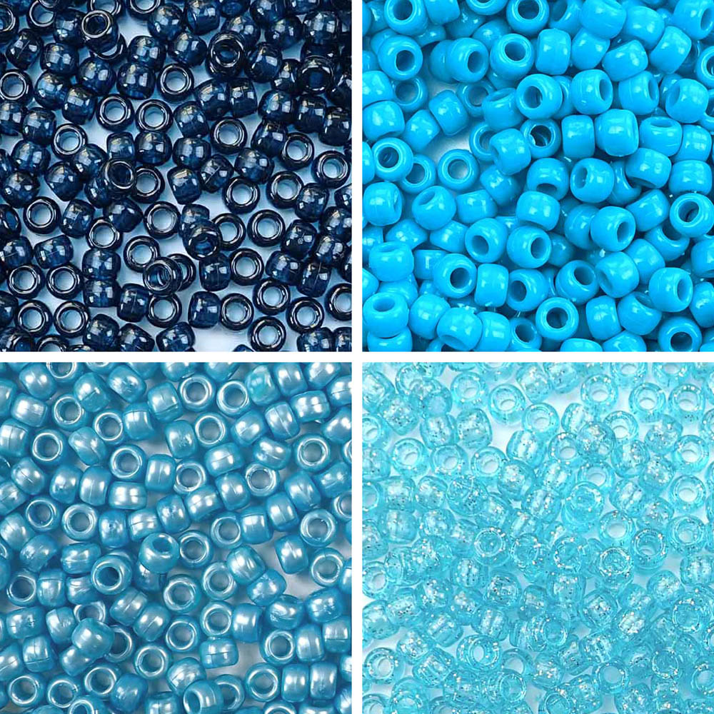 Midnight Blues 4 Color Kit, Plastic Pony Beads 6 x 9mm, 1000 beads for bracelets, jewelry making crafts