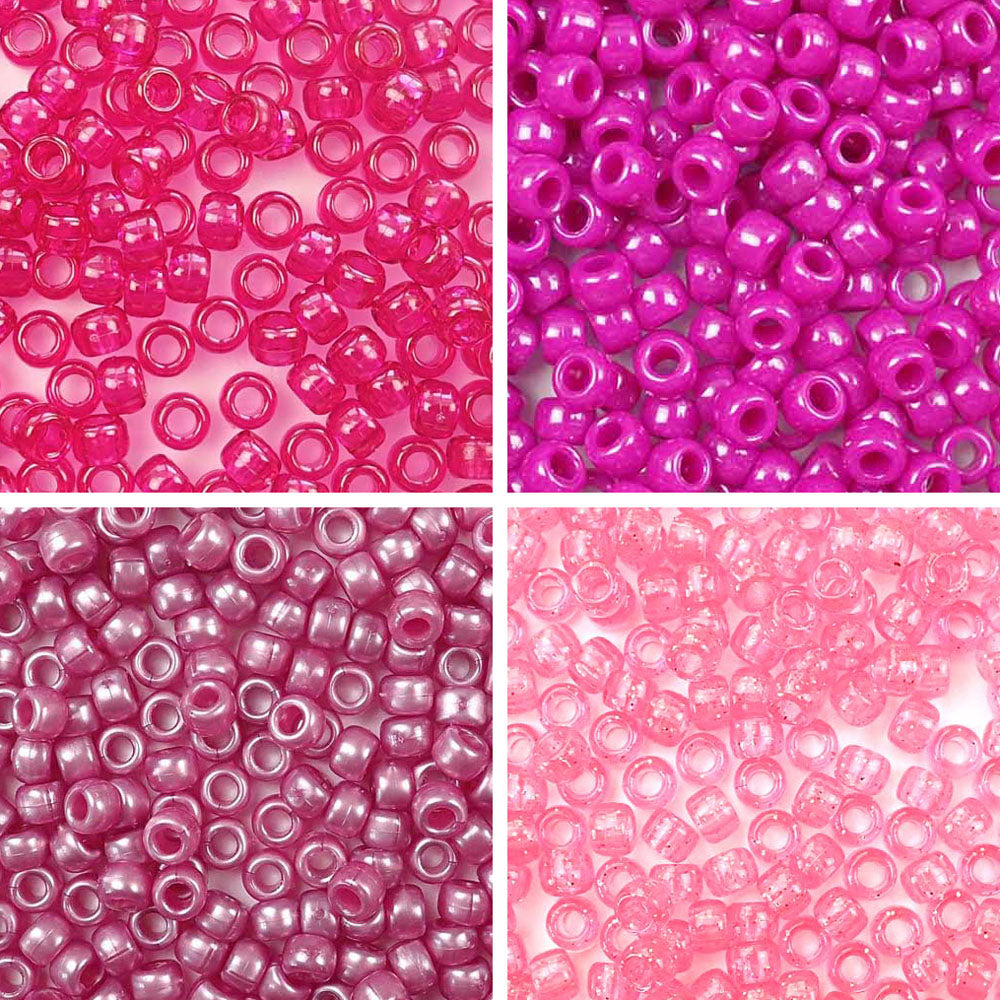 Deep Pink Blush 4 Color Kit, Plastic Pony Beads 6 x 9mm, 1000 beads