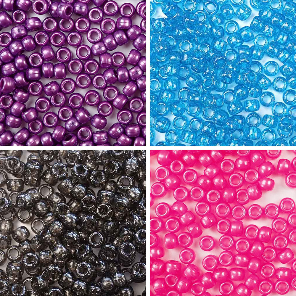 Pop Star 4 Color Kit, Plastic Pony Beads 6 x 9mm, 1000 beads