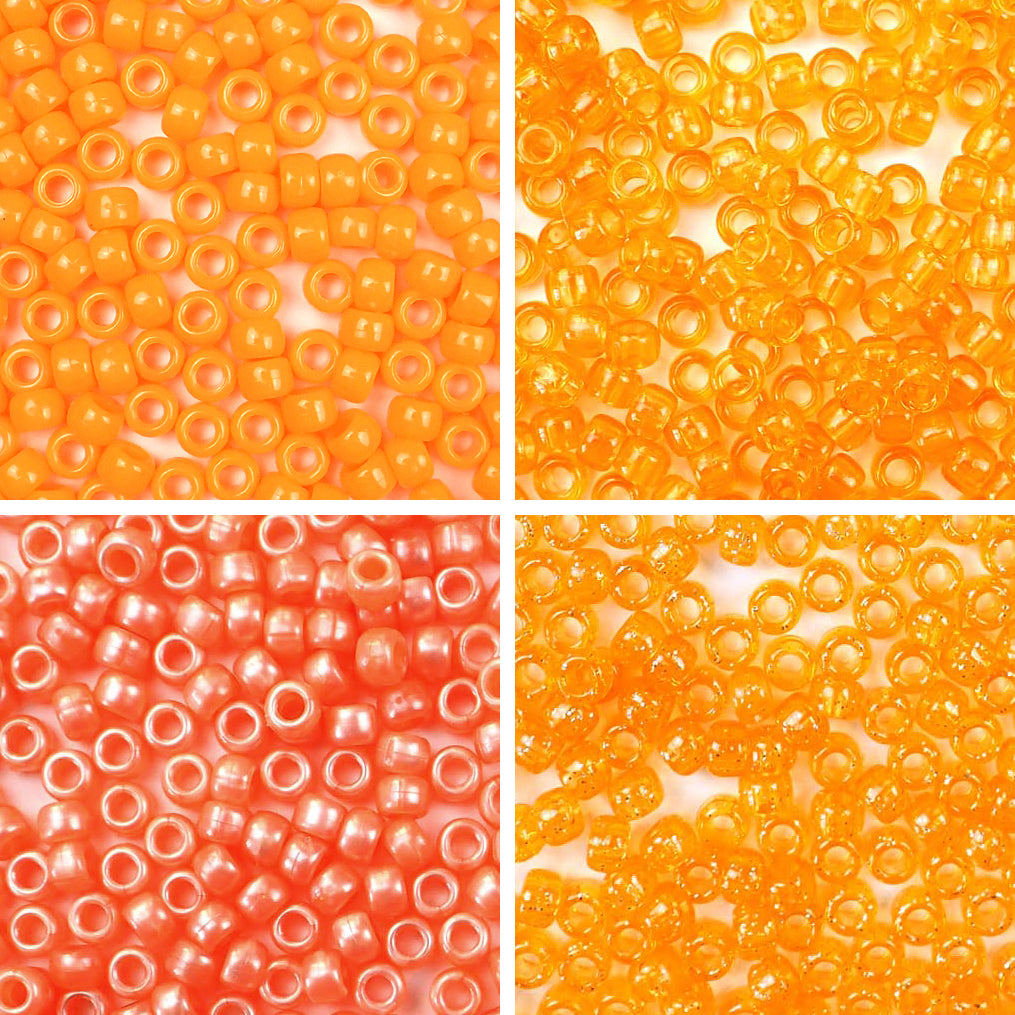 Orange 4 Color Kit, Plastic Pony Beads 6 x 9mm, 1000 beads
