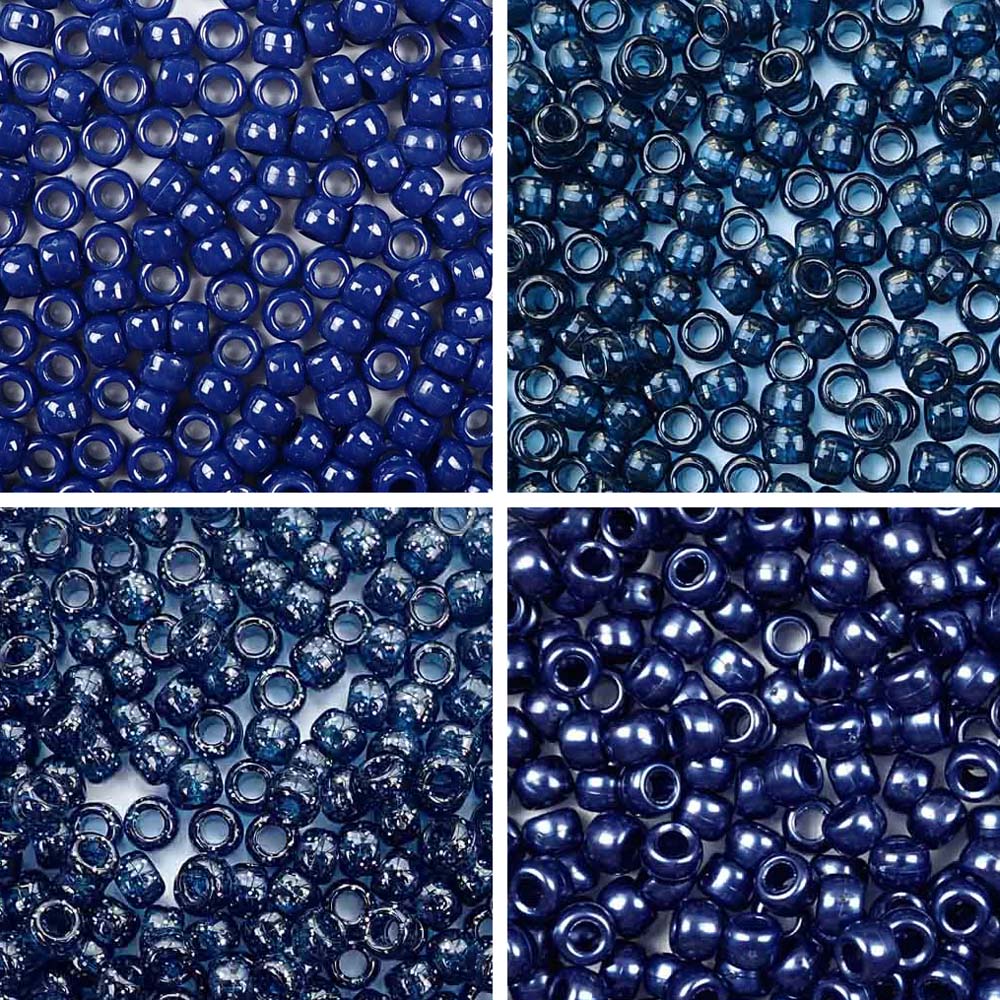 Navy Dark Blue 4 Color Kit, Plastic Pony Beads 6 x 9mm, 1000 beads
