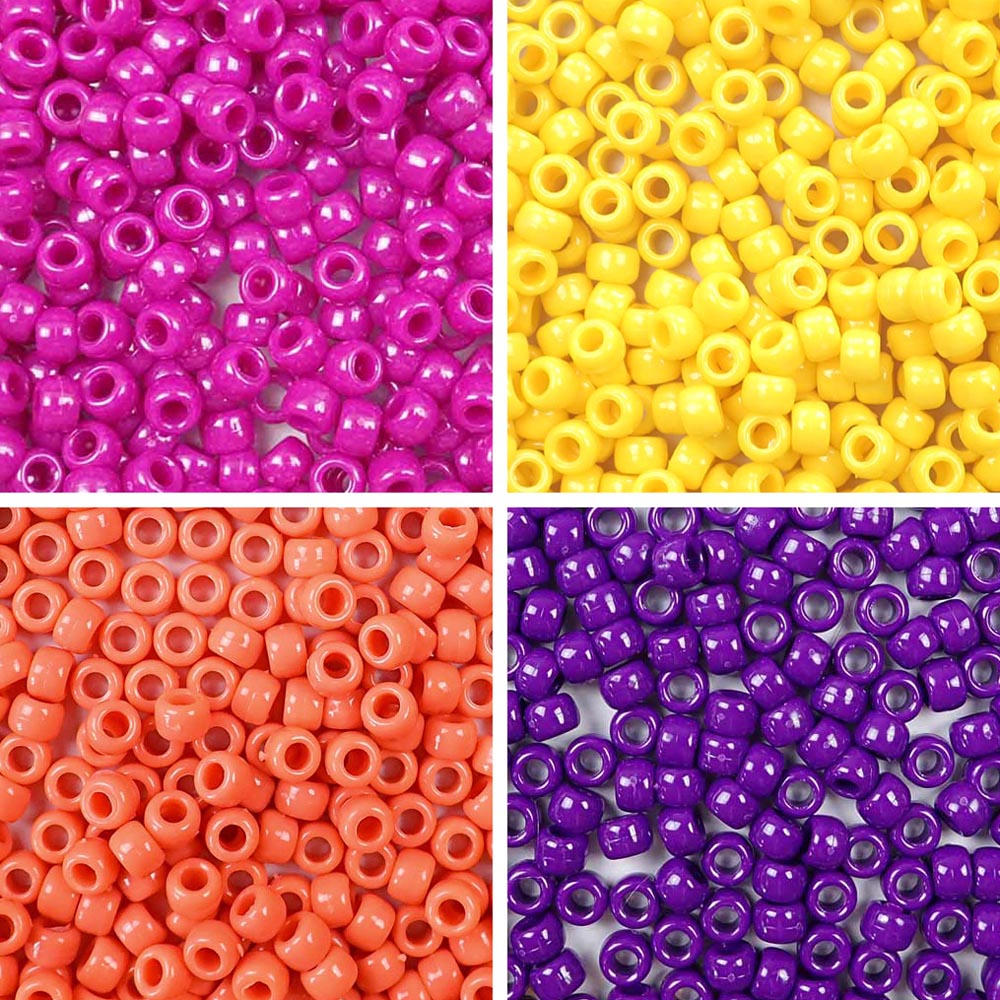 Sunset Vibes 4 Color Kit, Plastic Pony Beads 6 x 9mm, 1000 beads for bracelets, jewelry making crafts