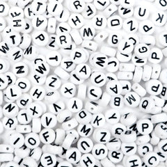Alphabet Beads 7mm 250/Pkg-White Round With Black Letter, 1 - City Market