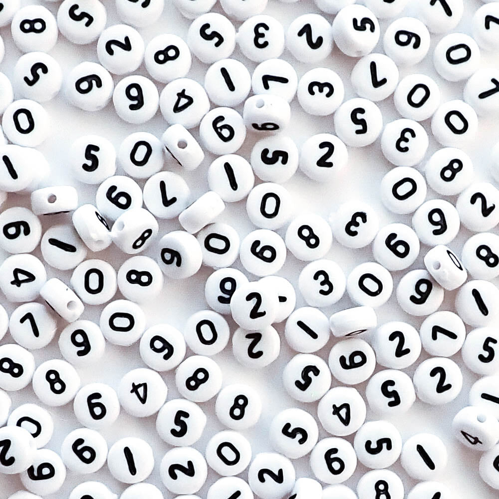white round number beads