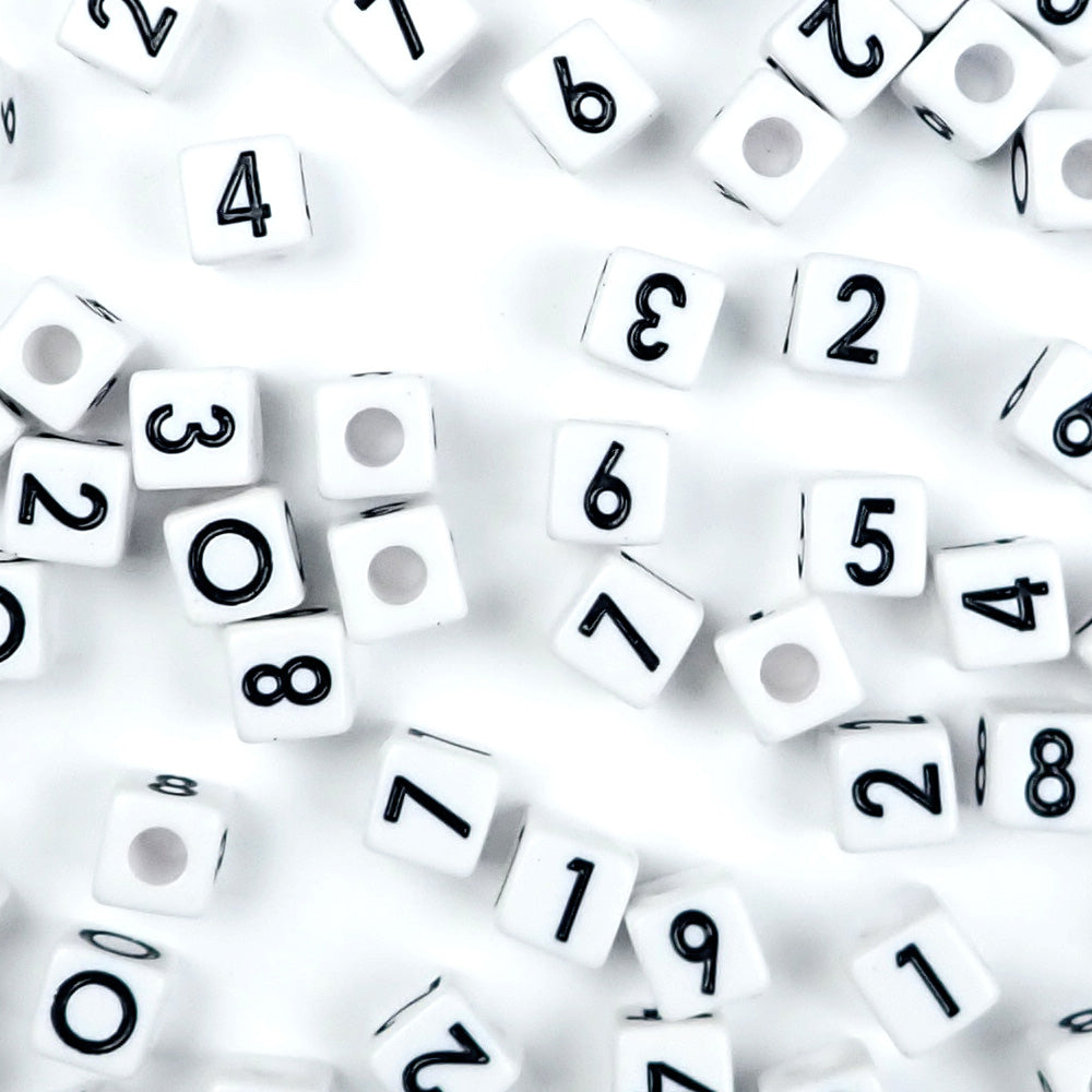 Plastic White Vertical Hole Mixed Number Beads, 8mm Cube, 300 beads