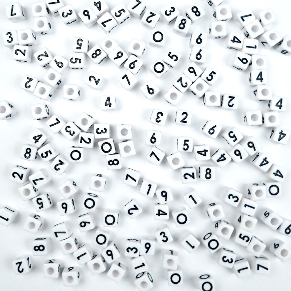 Plastic White Vertical Hole 8mm Cube Number Beads, Single Numbers or L -  Pony Bead Store