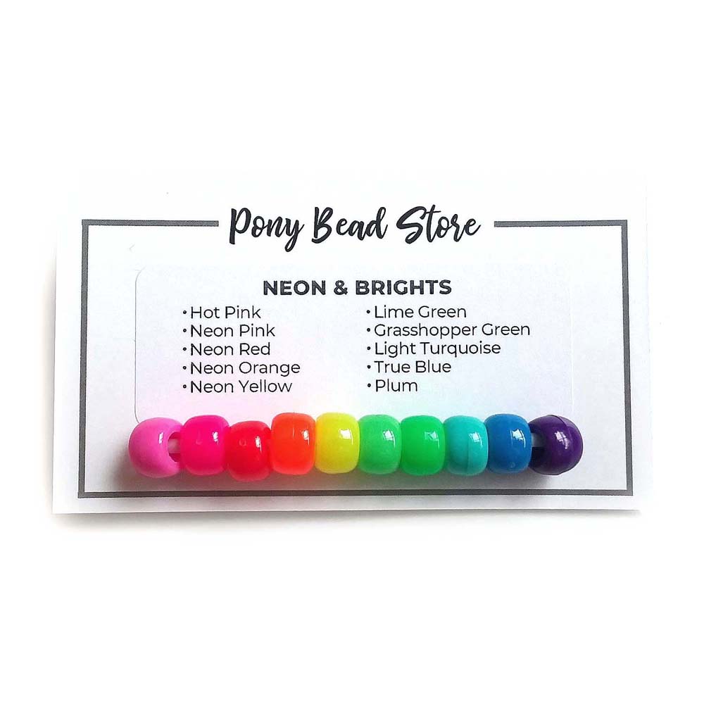 Pony Bead Color Card with samples of beads in neon and bright colors