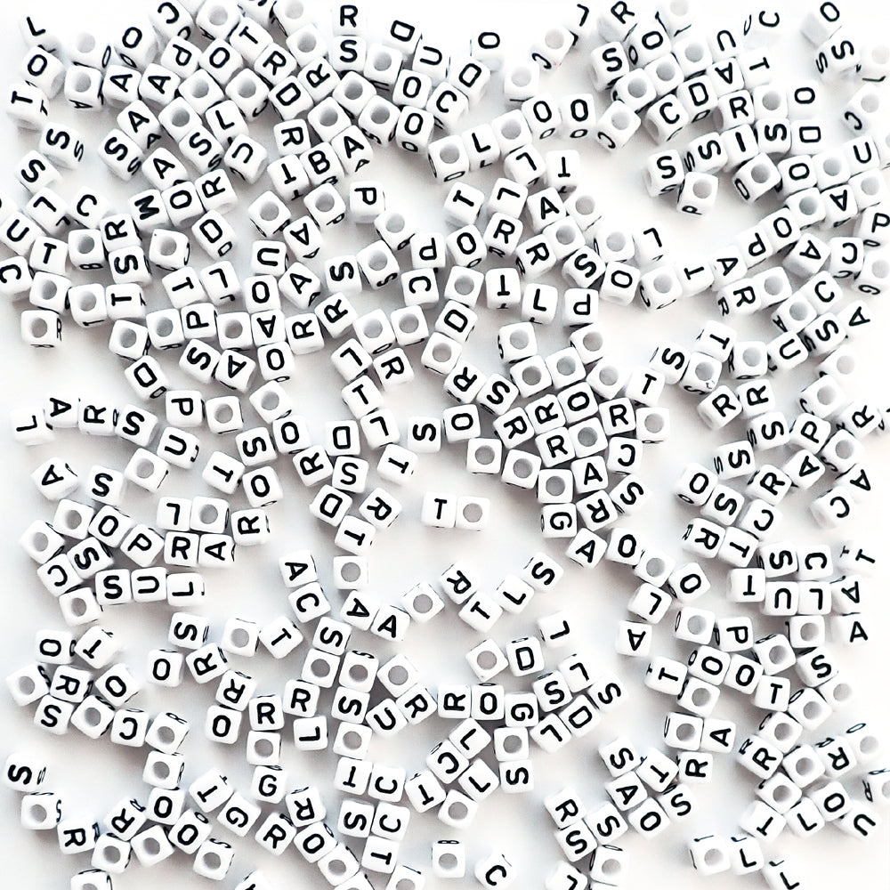 Plastic White Vertical Hole Alphabet Beads, 11mm Cube, Random Mix