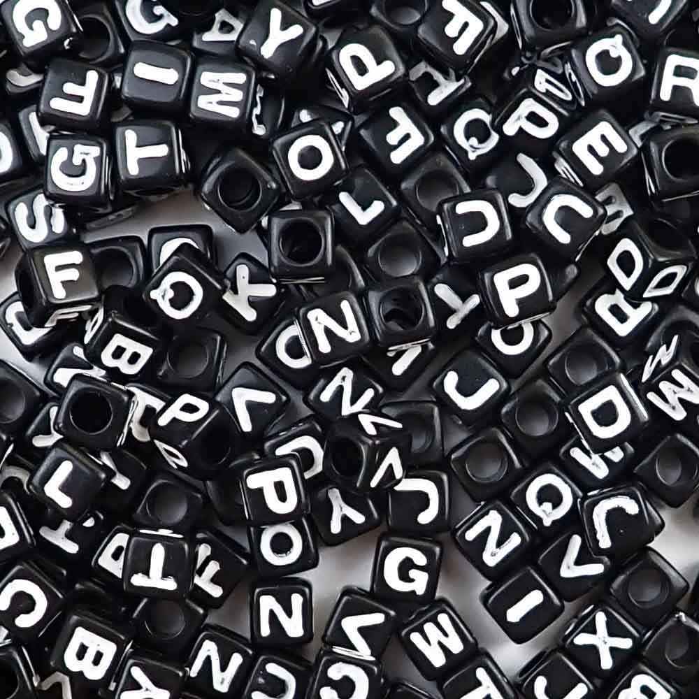 7mm Black With White Alphabet Letter Beads Beads for Bracelets